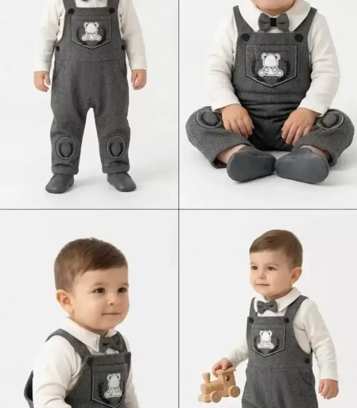3/18 Ay Kasketli 3 Parça Salopet Bebek Takımı