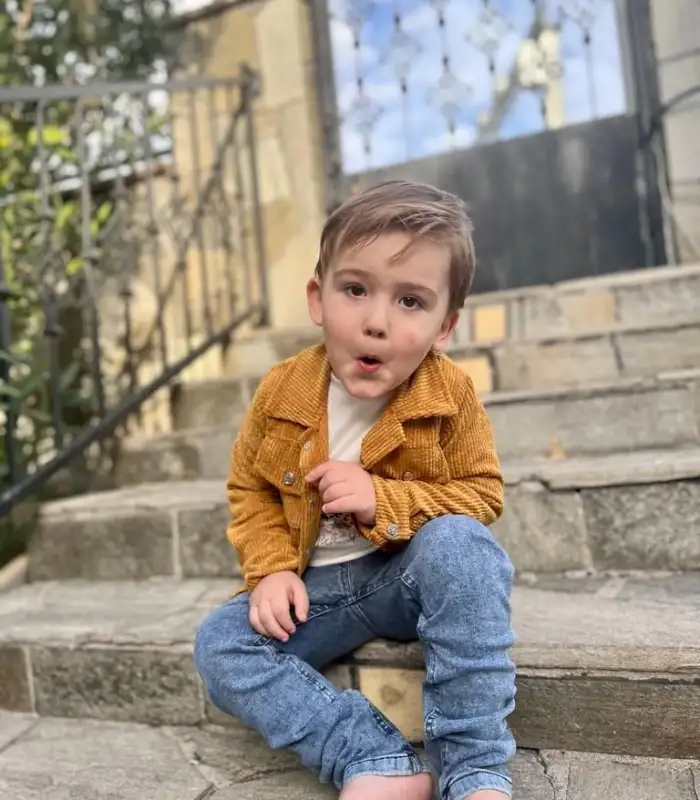 3-4-5 Yaş Fitilli Kadife Ceket Kot Pantolonlu 3lü Kız Erkek Çocuk Takımı Gül Kurusu