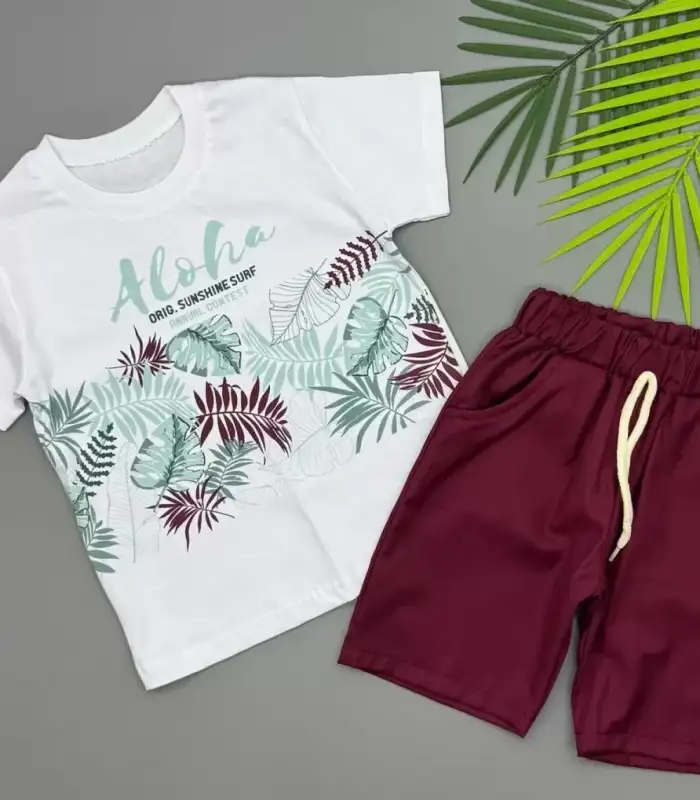 3/5 Yaş Aloha Yaprak Baskılı Çocuk Takımı