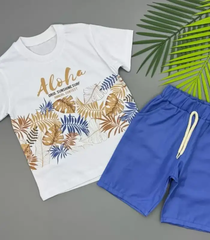 3/5 Yaş Aloha Yaprak Baskılı Çocuk Takımı