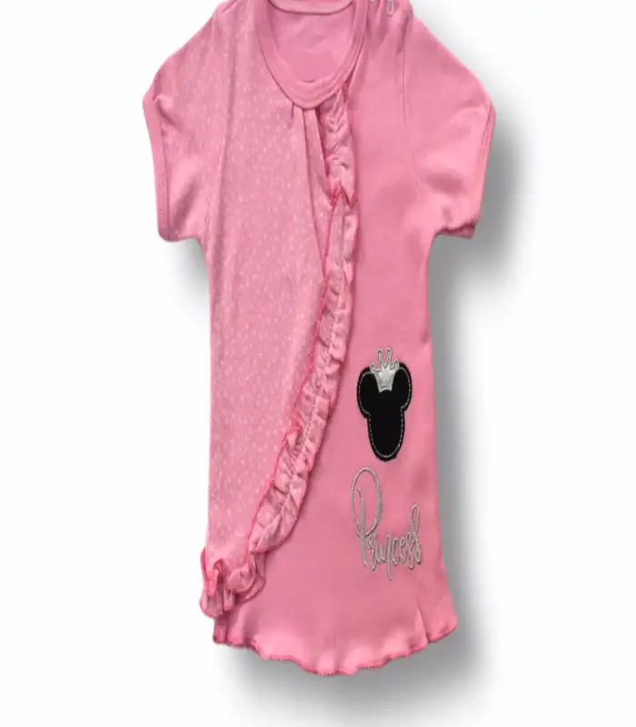 3-6 6-9 9-12 12-18 Ay Princess Taçlı Mickey Nakışlı Şort Tişört 3lü Kız Bebek Takımı Pembe