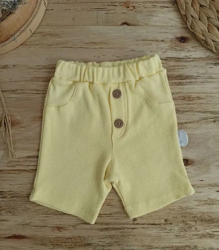 3-6 6-9 9-12 Ay Ananas Baskılı Şort Tişört 2 Li Kız Erkek Bebek Takımı Sarı