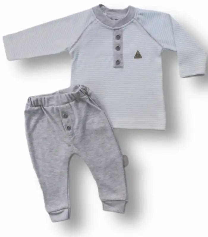 3-6 6-9 9-12 Ay Melanjlı Uzun Kollu Sweatli 2li Erkek Bebek Takımı Mavi