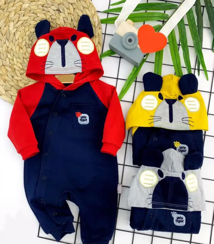 3-6-9-12 Ay Aslan Kapşonlu Çıt Çıt Kapama Erkek Bebek Tulumu Sarı