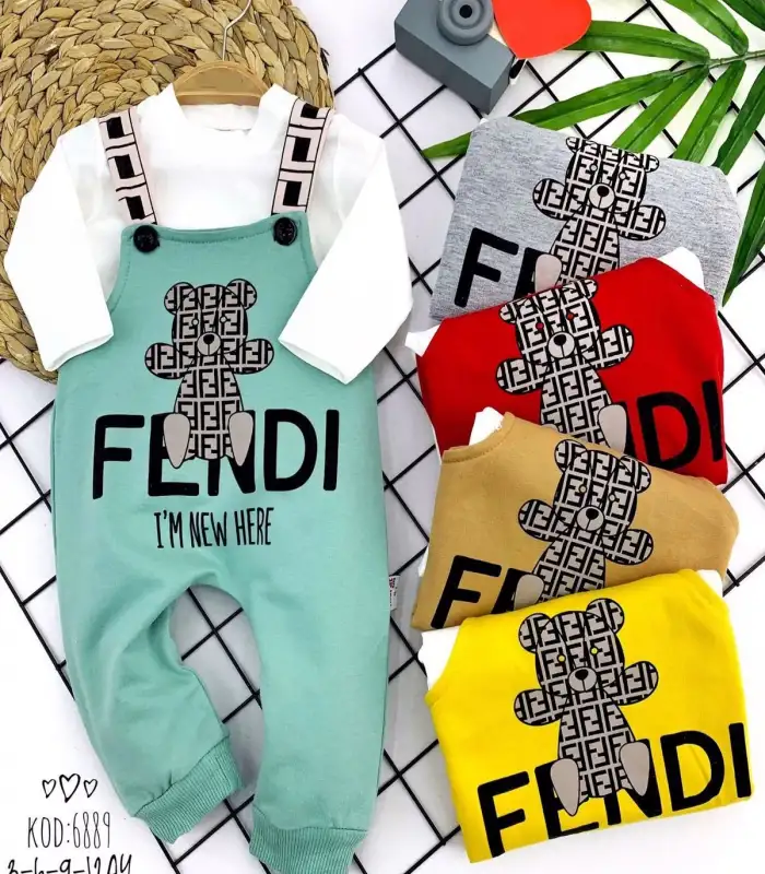 3-6-9-12 Ay Ayıcık Baskılı Düğmeli Uzun Kollu 2li Kız Erkek Bebek Salopet Takımı Kırmızı