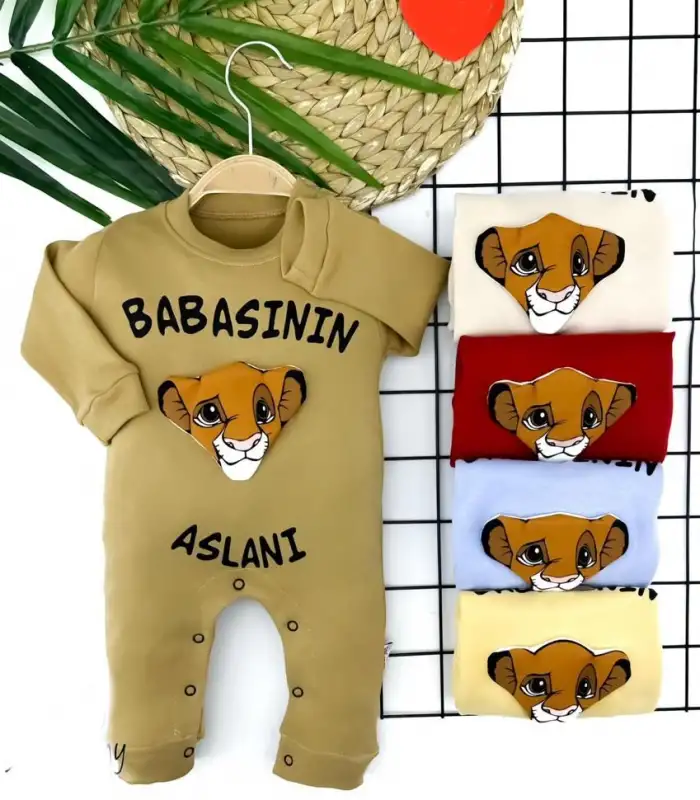 3-6-9-12 Ay Babasının Aslanı Baskılı Uzun Kollu Erkek Bebek Tulumu Mavi