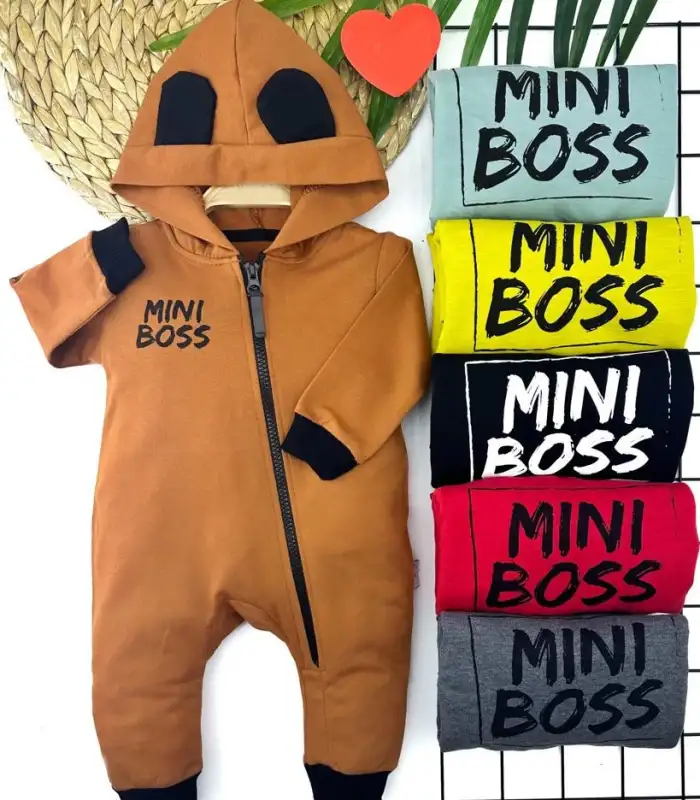 3-6-9-12 Ay Boydan Fermuarlı Kulaklı Kapşonlu Kız Erkek Bebek Tulumu Kırmızı