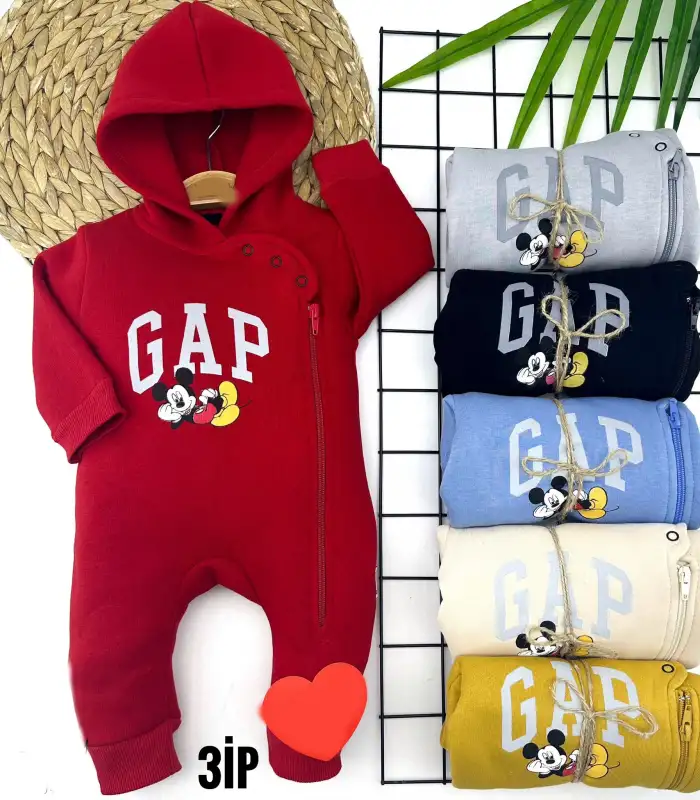 3-6-9-12 Ay Kapşonlu Yaka Çıtçıtlı Boydan Fermuar Kapamalı Uzun Kollu Kız Erkek Bebek Tulumu Sarı