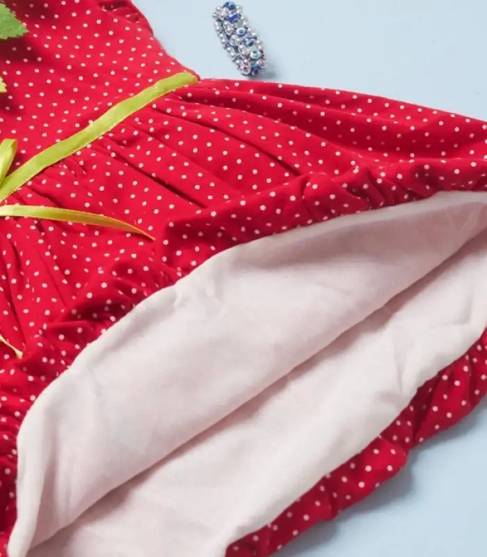 3-6-9 Ay Çilek Bebekler Penye Kumaş Kısa Kol Bebek Elbisesi Kırmızı