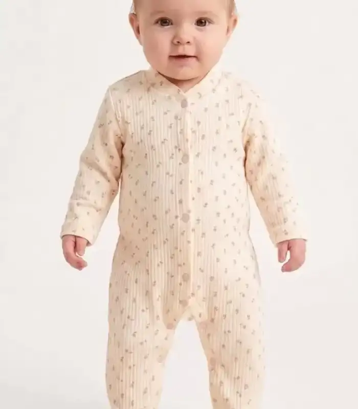 3/9 Ay Çiçek Baskılı Patikli Bebek Tulumu