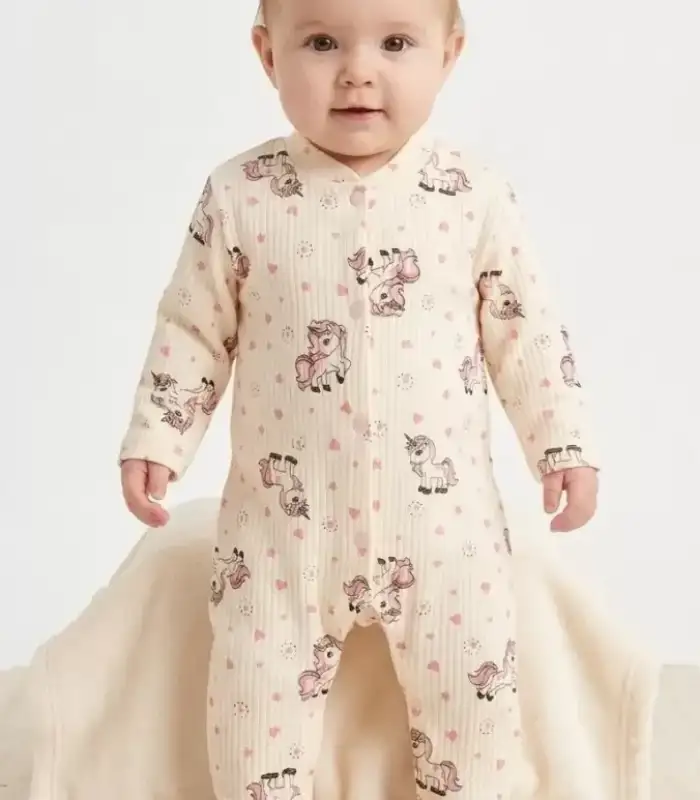 3/9 Ay Unicorn Baskılı Patikli Bebek Tulumu