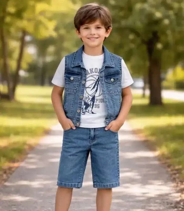 5/12 Yaş Kot(denim) Kumaş Tişörtlü Çocuk Takımı
