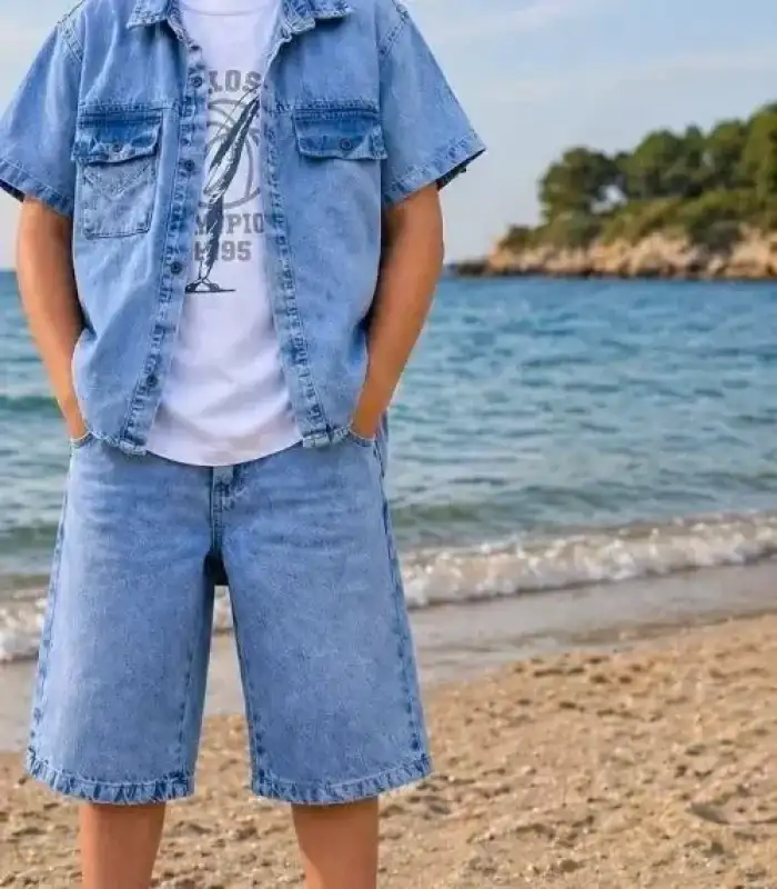 5/12 Yaş Kot(denim) Kumaş Tişörtlü Çocuk Takımı
