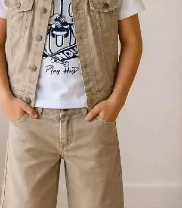 5/12 Yaş Kot(denim) Kumaş Tişörtlü Çocuk Takımı