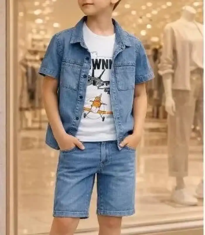 5/12 Yaş Kot(denim) Kumaş Tişörtlü Çocuk Takımı