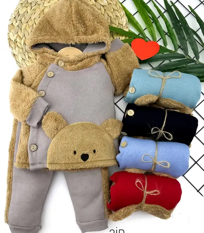 6-12-18-24 Ay Düğme Kapamalı Kapşonlu Ceket Welsoft Detaylı 2li Erkek Bebek Takımı Bej