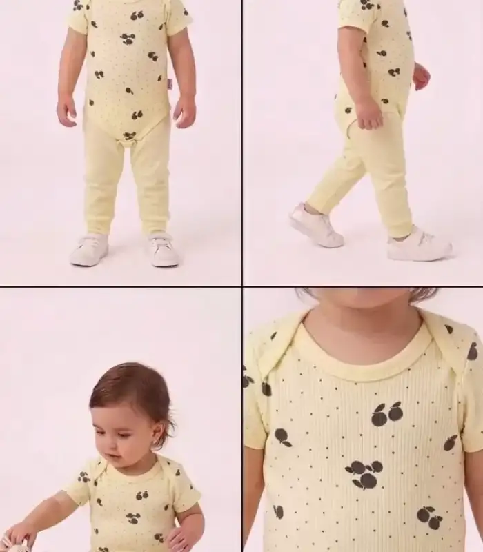 6/18 Ay Baskılı Zıbınlı Penye Bebek Takımı