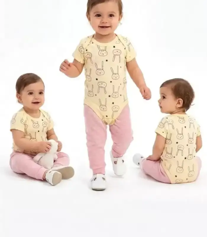 6/18 Ay Baskılı Zıbınlı Penye Bebek Takımı
