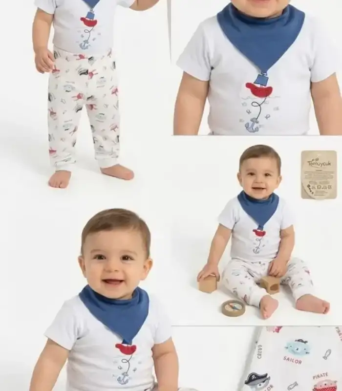 6/18 Ay Fularlı Çıtçıtlı Bady Bebek Takımı