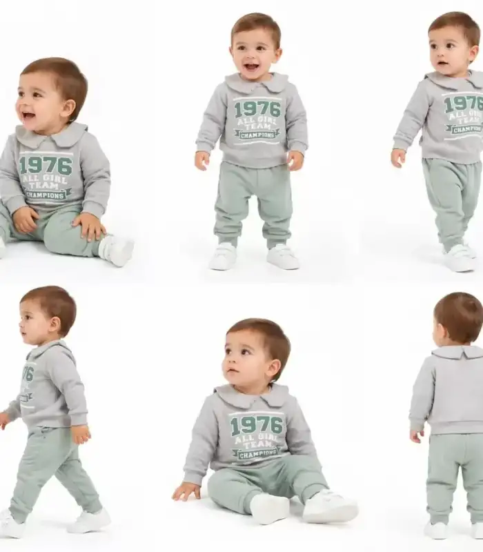 6/24 Ay Bebe Yakalı Penye Bebek Takımı