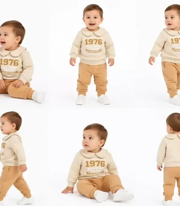 6/24 Ay Bebe Yakalı Penye Bebek Takımı