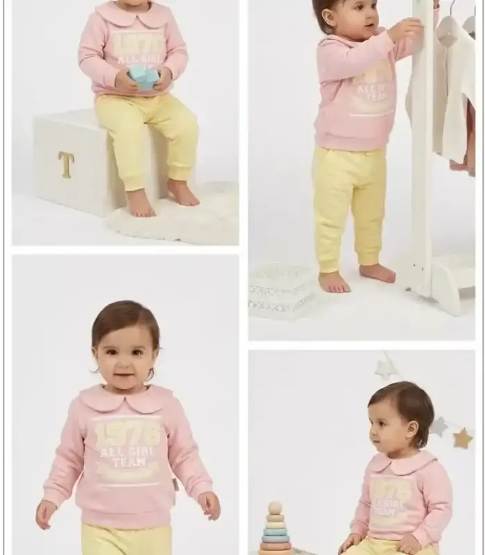 6/24 Ay Bebe Yakalı Penye Bebek Takımı