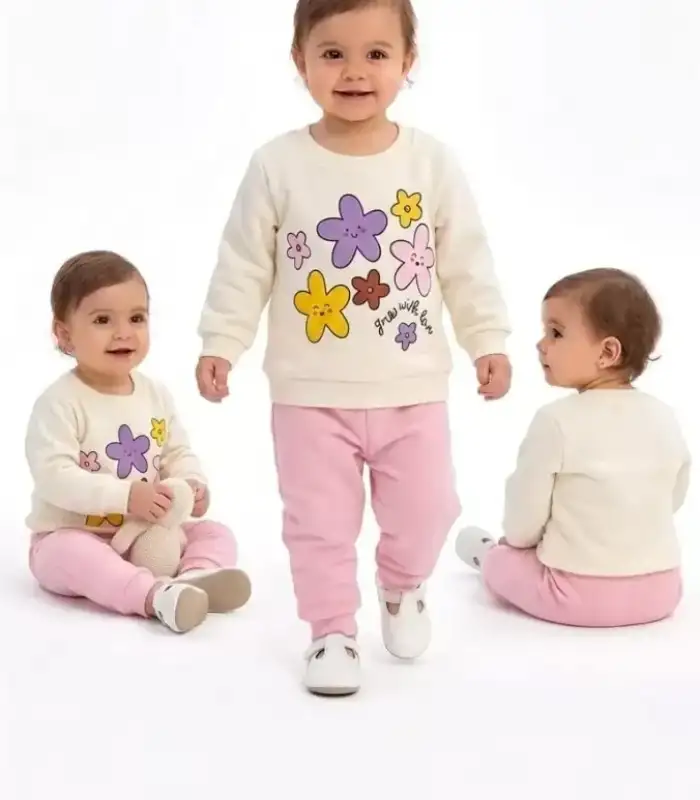 6/24 Ay Çiçek Baskılı Basic Bebek Takımı