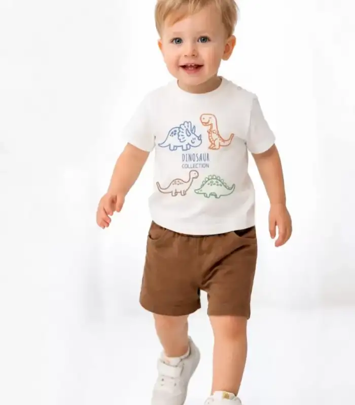6/24 Ay Dino Baskılı Basic Bebek Takımı