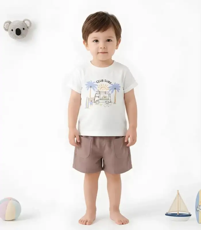 6/24 Ay Gabardin Şort Basic Tişört Bebek Takımı