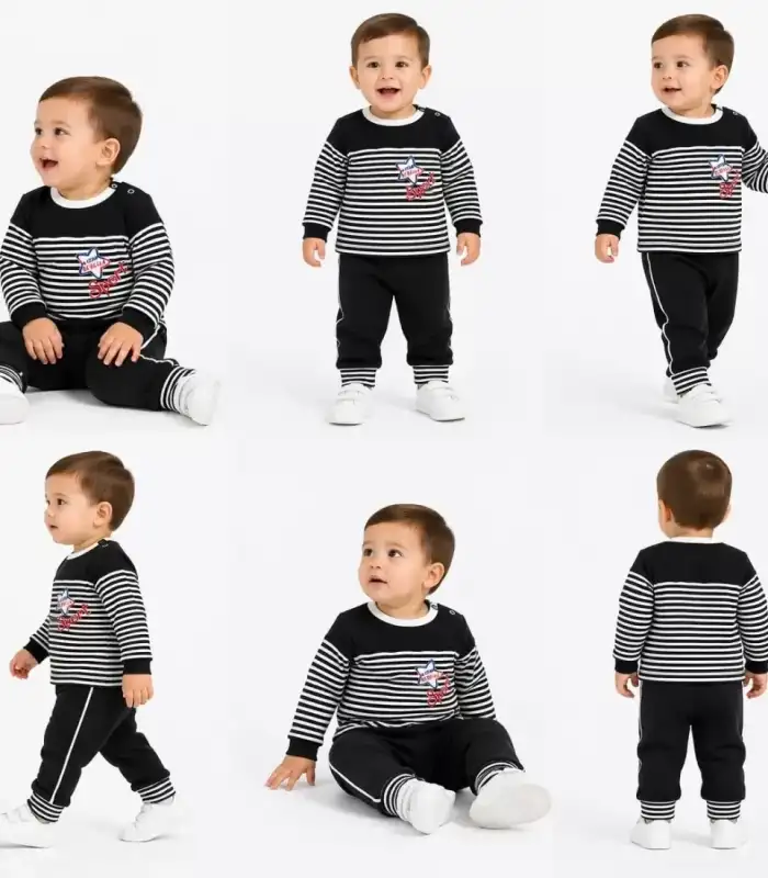 6/24 Ay Melanj Çizgili Bebek Takımı
