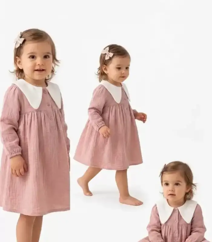 6-24 Ay Müslin Keten Pamuk Bebek Elbise