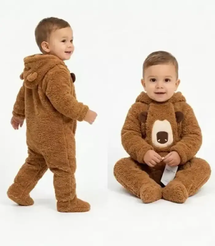 6/24 Ay Peluş Kumaş Çift Fermuarlı Bebek Tulumu