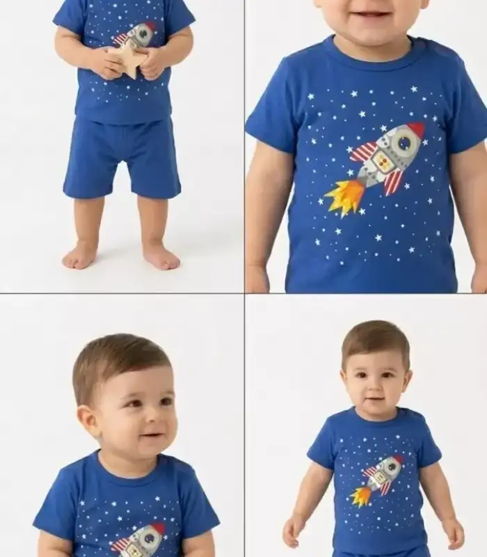 6/24 Ay Roket Baskılı 2li Bebek Takımı