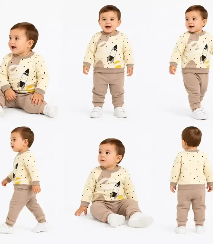 6/24 Ay Uzay Mekiği Baskılı Bebek Takımı