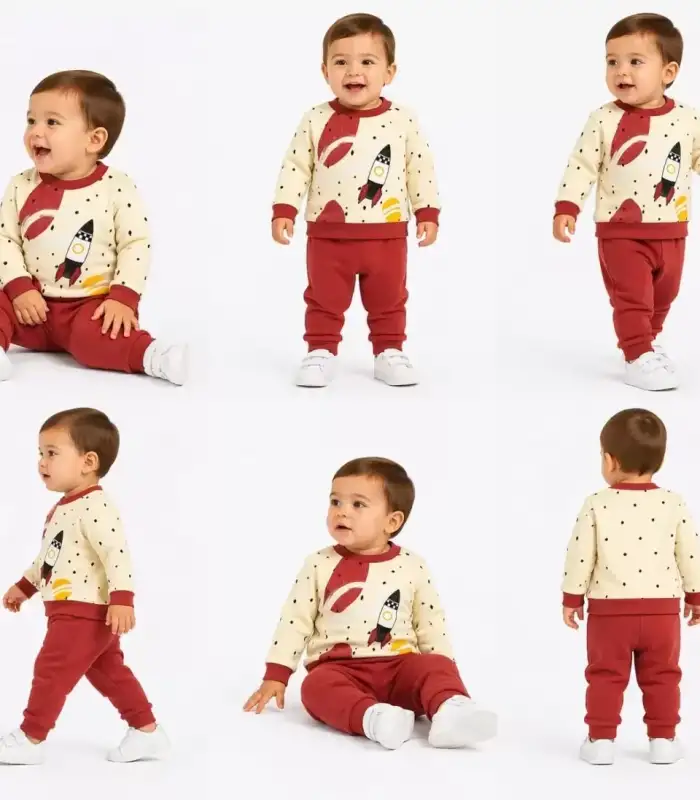 6/24 Ay Uzay Mekiği Baskılı Bebek Takımı