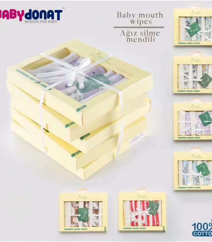 7 Adet Erkek Bebek Ağız Silme Mendili 100% Pamuk