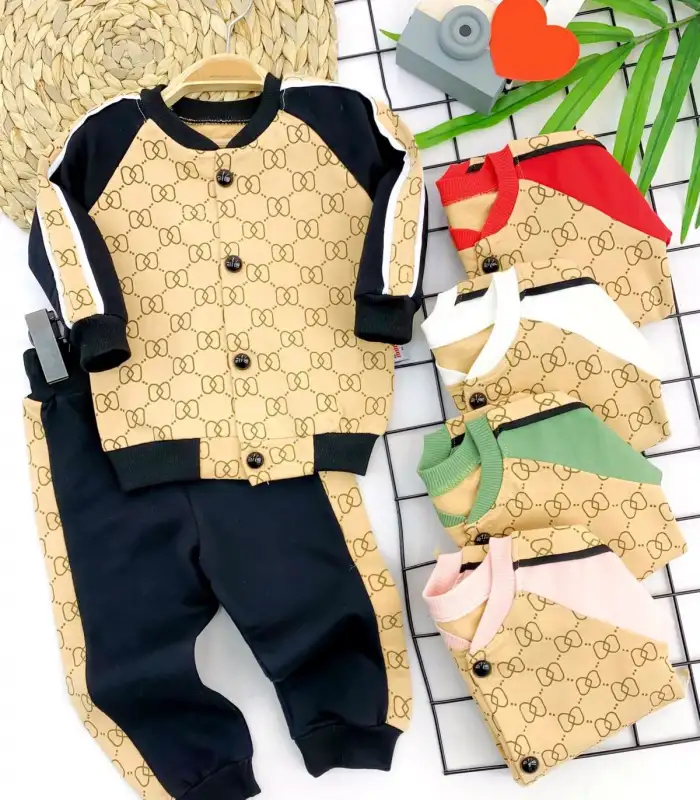 9-12-18-24 Ay Baskılı Düğme Kapamalı 2li Kız Erkek Bebek Takımı Yeşil