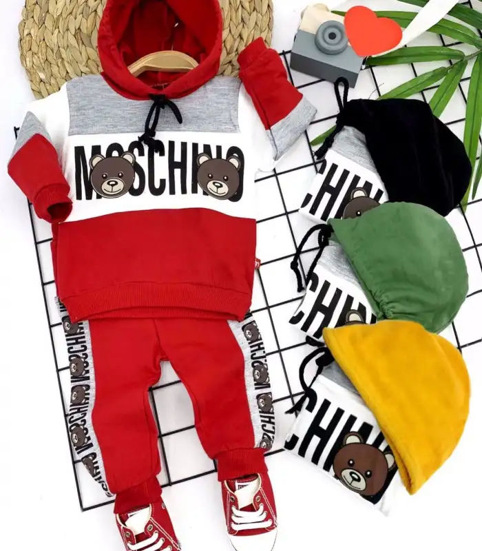 9-12-18-24 Ay Kapşonlu İp Bağlama Baskılı 2li Bebek Takımı Kırmızı