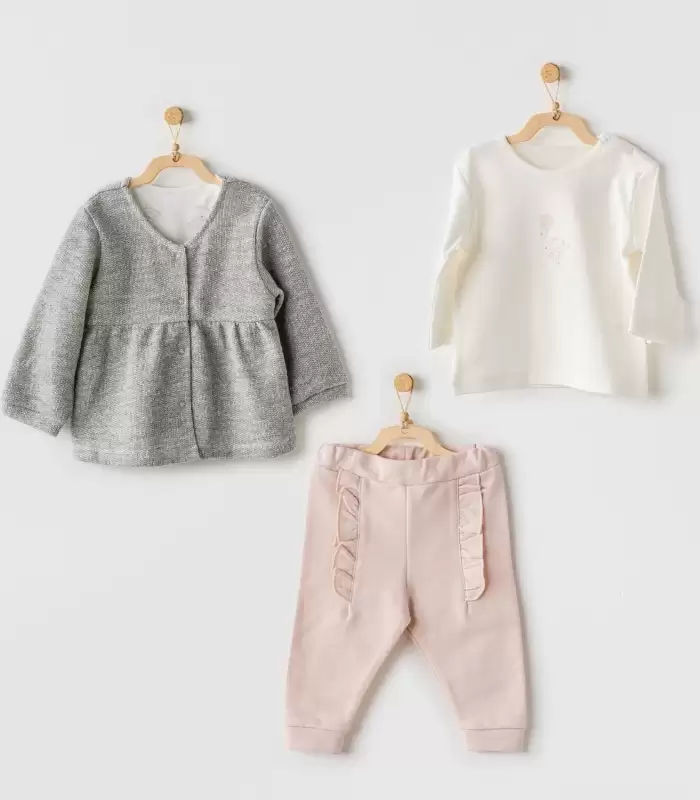 Ballerina 3lü Bebe Takım Grey Ecru Pink