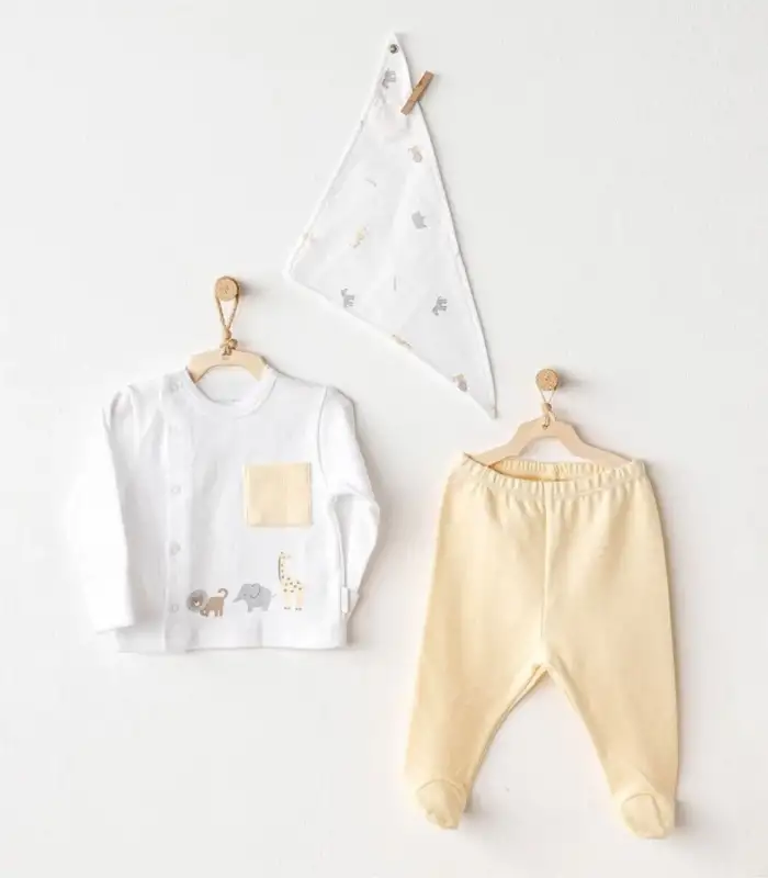 Andywawa AC25807 Side Snap Set Little King 3Lü Zıbın Set Yellow