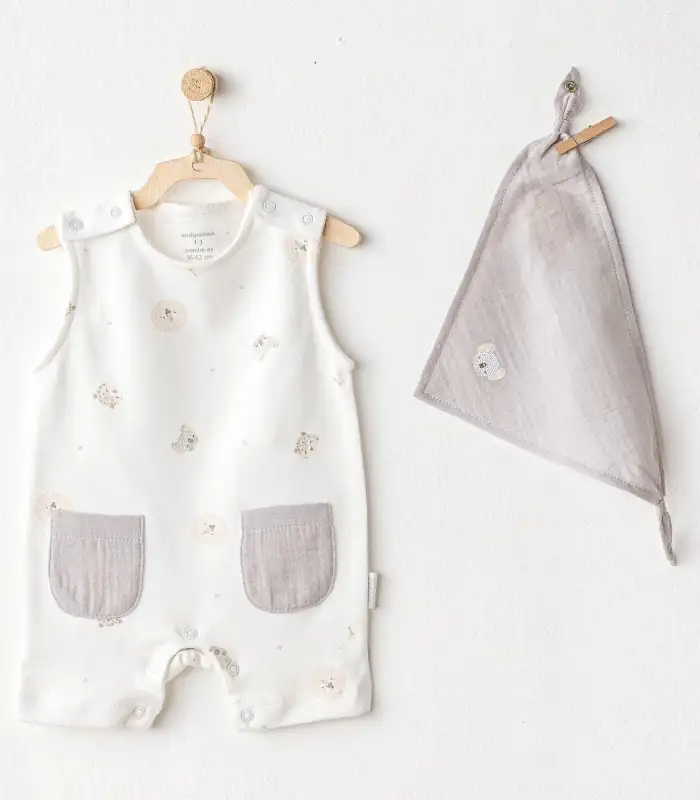 Andywawa AC25846 Happy Animals Bebek Tulum Takım Ekru