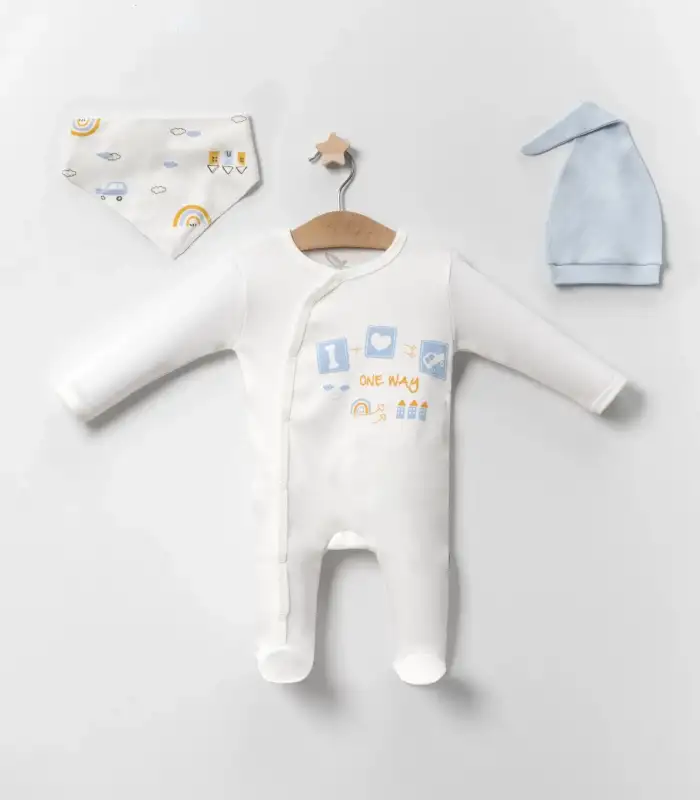 Araba Desenli Mavi 4lü Erkek Bebek Tulumu