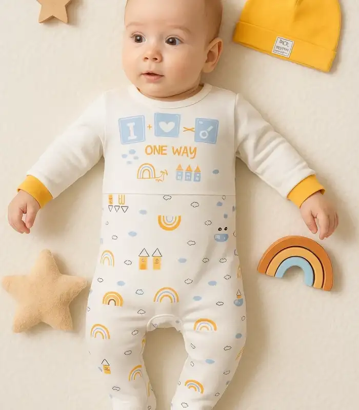 Araba Desenli Sarı 2li Şapkalı Erkek Bebek Tulumu