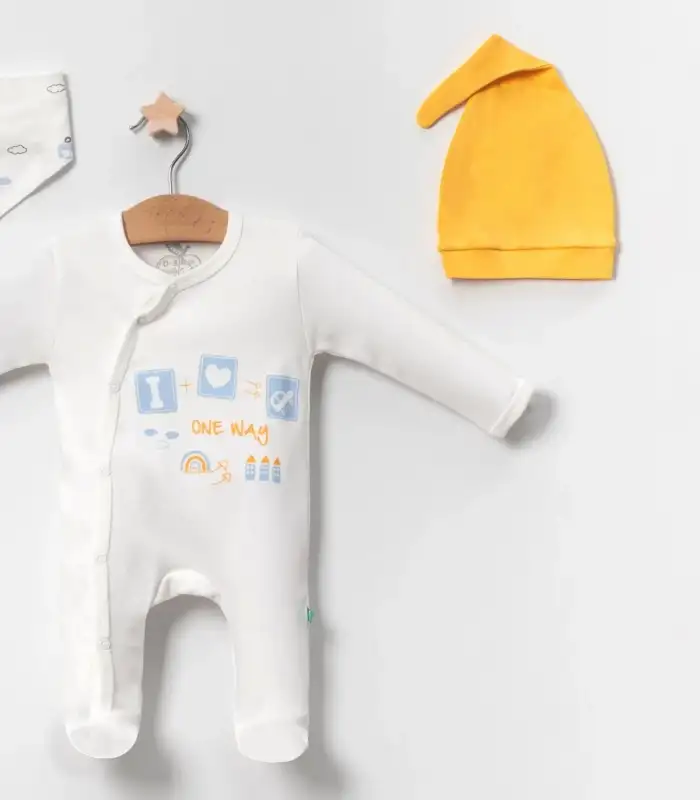 Araba Desenli Sarı 4lü Erkek Bebek Tulumu