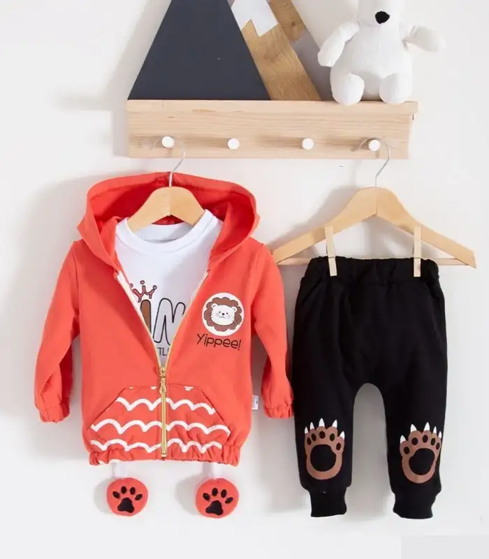 Aslan Desenli 3lü Erkek Bebek Takımı