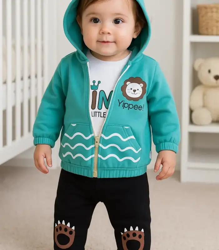 Aslan Desenli 3lü Erkek Bebek Takımı