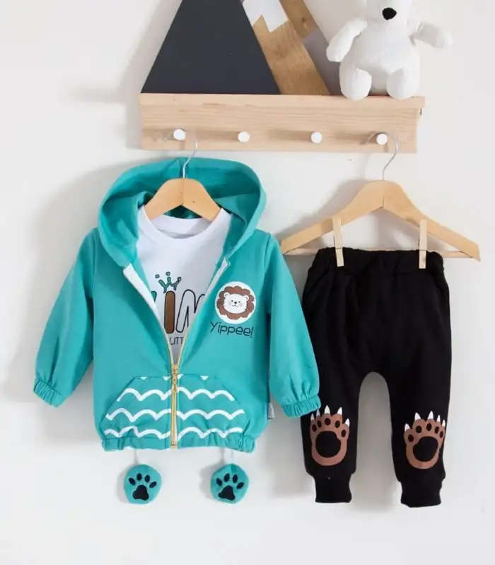 Aslan Desenli 3lü Erkek Bebek Takımı