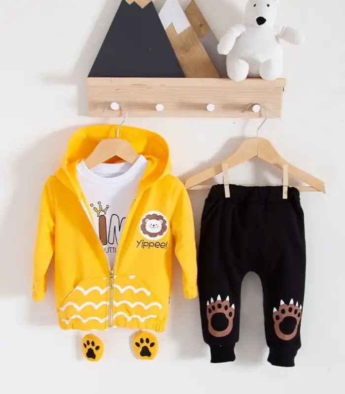 Aslan Desenli 3lü Erkek Bebek Takımı