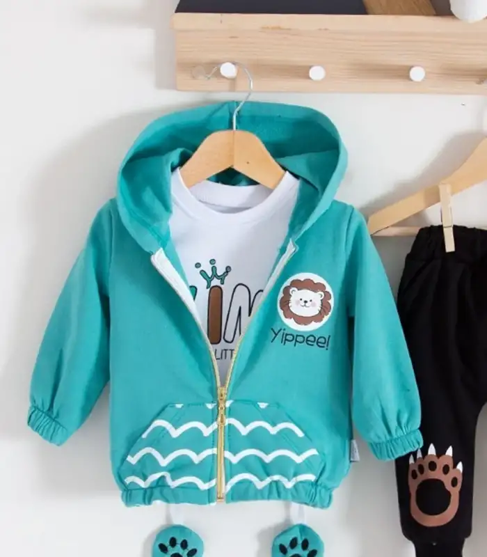 Aslan Desenli 3lü Erkek Bebek Takımı