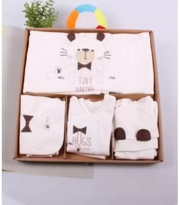 Ayıcık Desenli 10 Parça kutulu %100 Pamuk Erkek Bebek Hastane Çıkışı